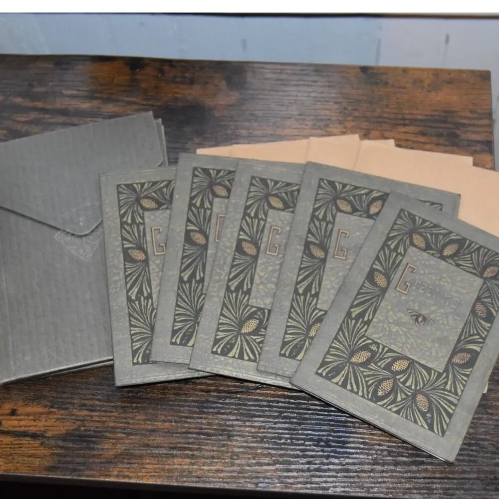 Antique 1920s Reliance Photo Greeting Card Folders Pinecone Design Lot